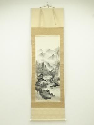 耕一筆　水墨山水　肉筆絹本掛軸（保護箱）